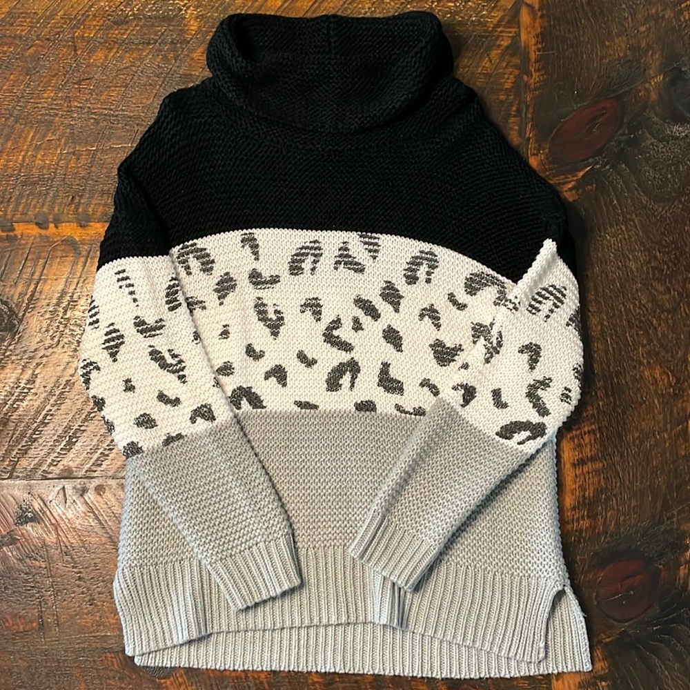 Women’s cowl neck cheetah print sweater